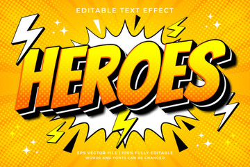 Naklejka premium Heroes text effect - Cartoon pop art text in comic style theme