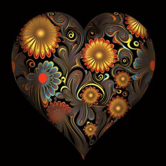 Psychedelic heart on black background. 

A beautiful heart that shines against the blackness around it. 