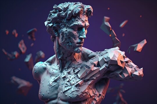 Digital artificial futuristic roman sculpture created with generative ai technology © Picture Office