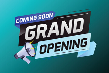 coming soon grand opening word concept vector illustration with megaphone and 3d, web, mobile app, poster, banner, flyer, background, gift card, coupon, label, wallpaper	