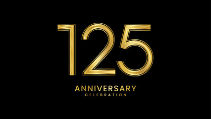 125th Anniversary celebration. Anniversary logo design with golden color for anniversary celebration event. Logo Vector Template Illustration