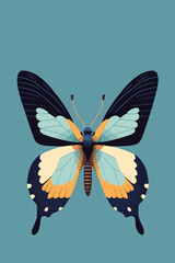 Butterfly. Vector illustration in flat style on blue background.