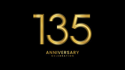 135th Anniversary celebration. Anniversary logo design with golden color for anniversary celebration event. Logo Vector Template Illustration