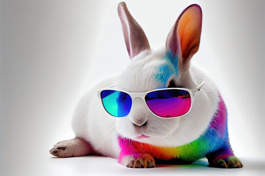 Rainbow Easter Bunny Background Sunglasses Generative AI