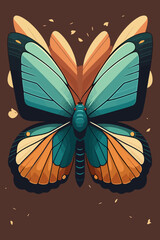 Butterfly on a brown background. Vector illustration in cartoon style.