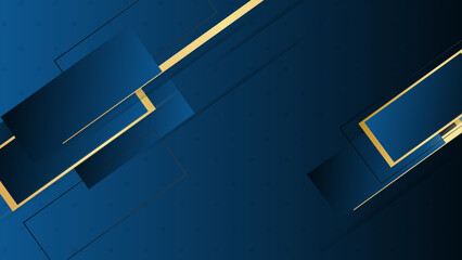 Golden line blue with overlay object. Modern overlap geometric shapes design with shadow.