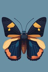 Vector illustration of a butterfly isolated on a blue background. Flat style.