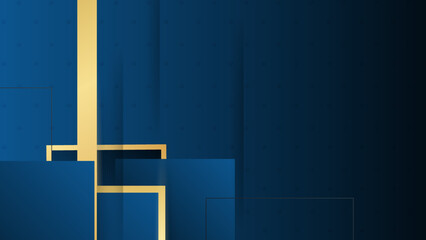 Golden line blue with overlay object. Modern overlap geometric shapes design with shadow.