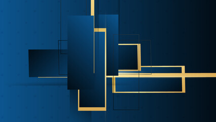 Golden line blue with overlay object. Modern overlap geometric shapes design with shadow.