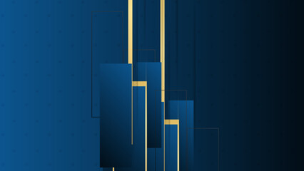 Golden line blue with overlay object. Modern overlap geometric shapes design with shadow.