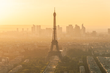 cityscape of paris in the dusk with eiffel tower