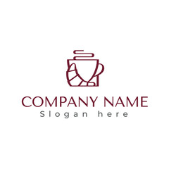 icon logo in the shape of a coffee mug with a croissant suitable for a coffee shop or a bakery