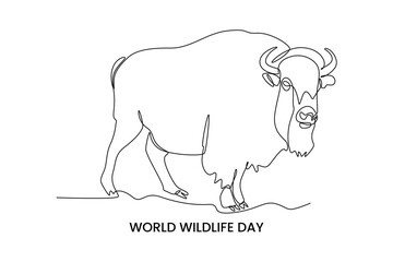 Continuous one line drawing bison. World wildlife day concept. Single line draw design vector graphic illustration.