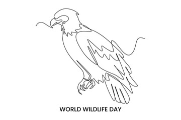 Continuous one line drawing eagle. World wildlife day concept. Single line draw design vector graphic illustration.