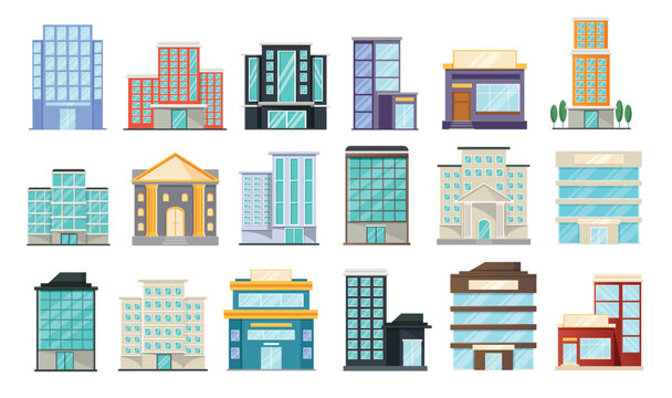 Various buildings flat design vector illustration