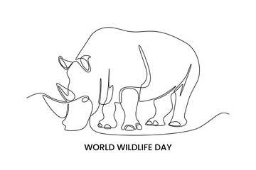 Continuous one line drawing rhino. World wildlife day concept. Single line draw design vector graphic illustration.