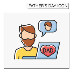 Chatting color icon. Love and attention from dad to son. Communication on smartphone application. Father day concept. Isolated vector illustration