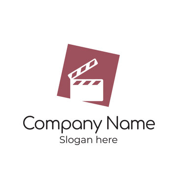 Сlapperboard movie logo icon in square
