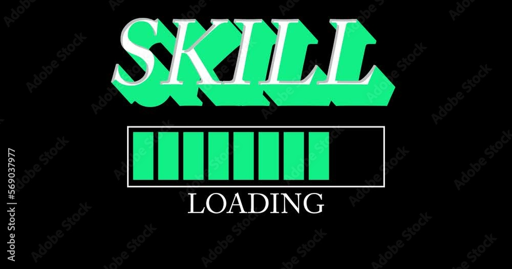 Poster skill text with loading, downloading, uploading bar indicator. download, upload on computer screen.