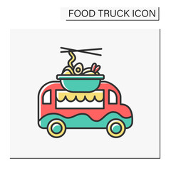 Food cart color icon. Thai traditional dishes. Mobile food stands for preparing and selling street food.Food truck concept. Isolated vector illustration