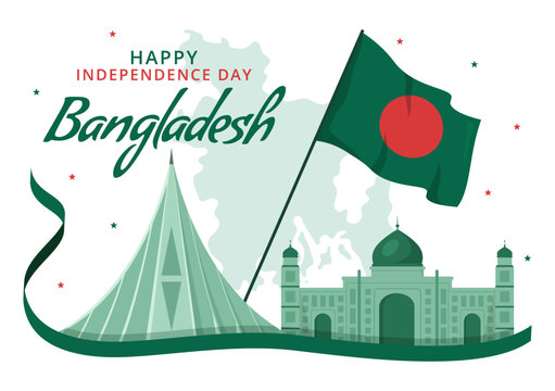 Happy Independence Day of Bangladesh on March 26th Illustration with Waving Flag and Victory Holiday in Flat Hand Drawn for Landing Page Templates