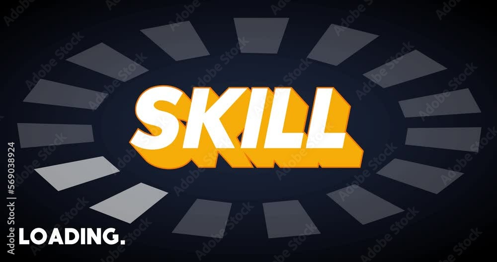 Poster skill text with loading, downloading, uploading bar indicator. download, upload on computer screen.
