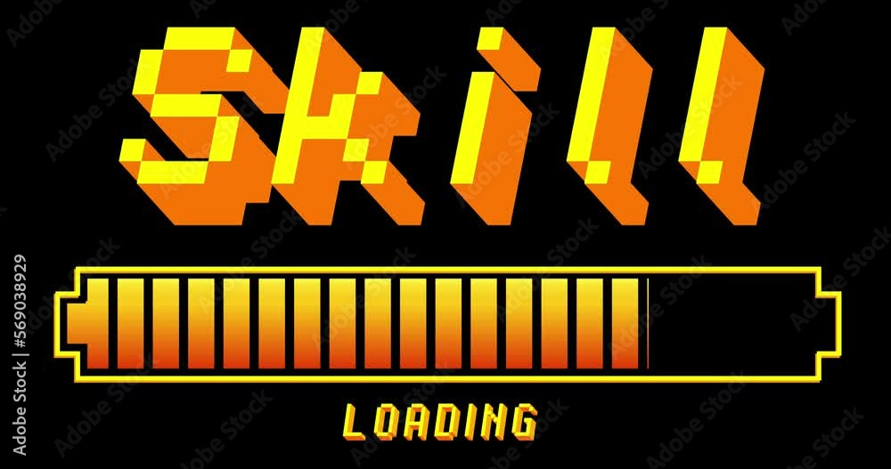 Poster skill text with loading, downloading, uploading bar indicator. download, upload on computer screen.