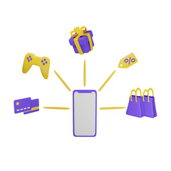 Online shopping on mobile phone 3d illustration