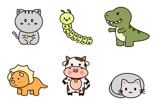 Big vector set with animals in cartoon style.