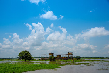 Obraz premium Old river ship abandoned on a bank of the Magdalena river. Colombia.