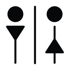 Toilet sign vector with man and woman restroom symbol in a glyph pictogram illustration