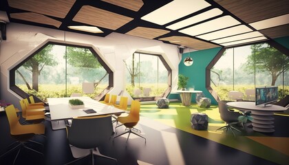 Futuristic modern creative room office created with generative ai technology