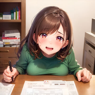 仕事が終わらなくて嘆き泣いている在宅リモートワーク中の女の子