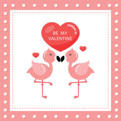 Valentines day background with heart balloon and flamingo.