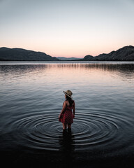 Girl in a lake ripple