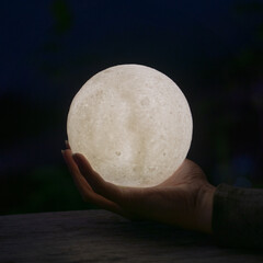 Full moon model for photography in hand. 