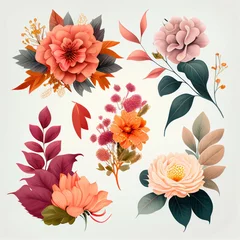 Foto auf Alu-Dibond Watercolor flowers set. Collection of decorative elements bright colorful flowers, leaves, grass, hand drawn with watercolors. Decoration Watercolor flowers isolated. Generative AI © megavectors