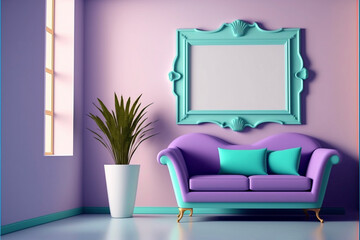Modern Home Interior, Pastel Smooth Plastic Toy Polly Pocket Style, Empty Frame Generative AI