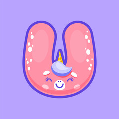 Cute U letter, English Latin alphabet character