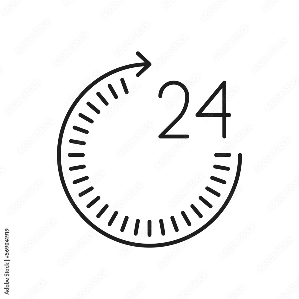 Poster 24 hours delivery service icon. Outline timer