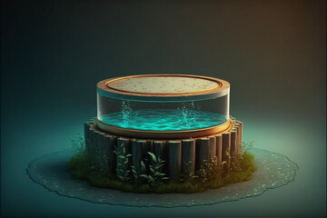 Product Display Podium with Wood And Water and Grass Generative AI