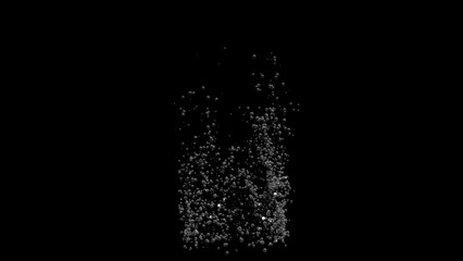 Clusters of soda bubbles float up against a black background.