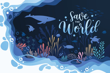 Background art concept of oceans underwater world illustration