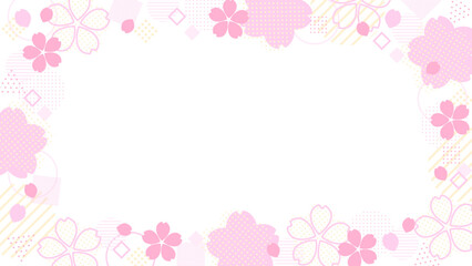 はんなりポップな桜の花と幾何学図形のかわいいフレーム　ワイド