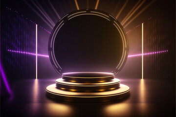 Product Display Podium in a Nightclub Scene with LIghts and Lasers Generative AI