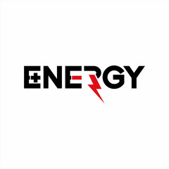 Energy word design with positive and negative sign concept on letter E.