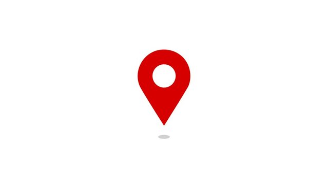 Red GPS Location Pin pointer icon animation on white background. Motion graphics and digital composition