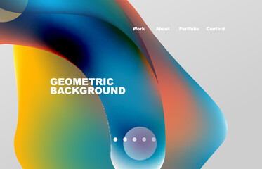 Landing page abstract liquid background. Flowing shapes, round design and circle. Web page for website or mobile app wallpaper