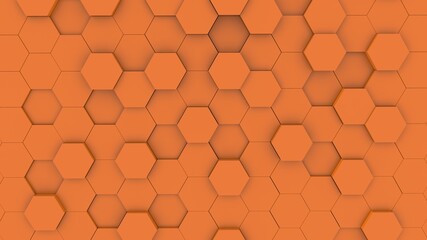 3d illustration of orange color hexagon shaped bee comb structure.