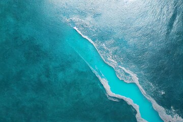 Fototapeta na wymiar Aerial view of a crystal clear sea water texture. View from above Natural blue background. Blue water reflection. Blue ocean wave. Summer sea. Drone. Top view. Generative AI